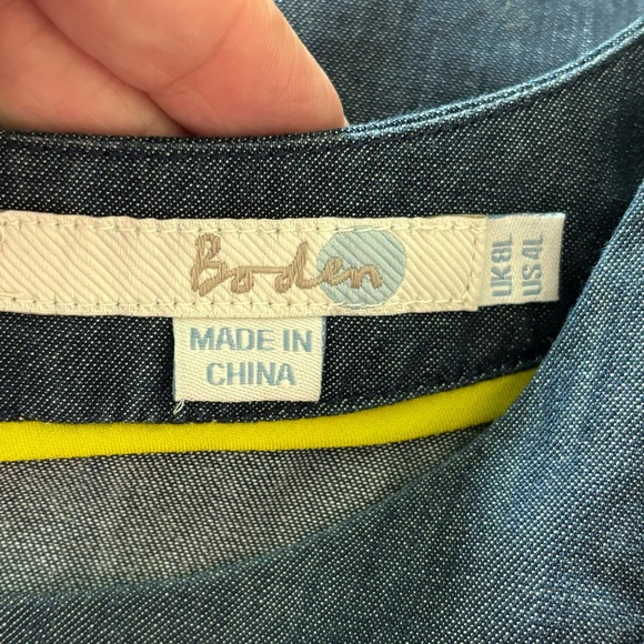 Boden Verity Chambray Denim Shift Dress, Size 4L, Neon Back Exposed Zipper - Picture 6 of 9